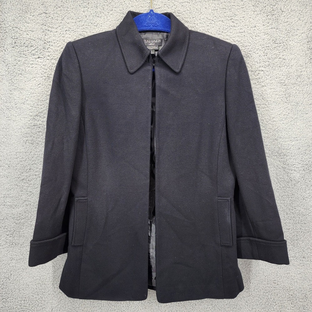 Tahari‎ ASL Black Collarless Open Front Blazer Jacket Bloomingdale's Size 6